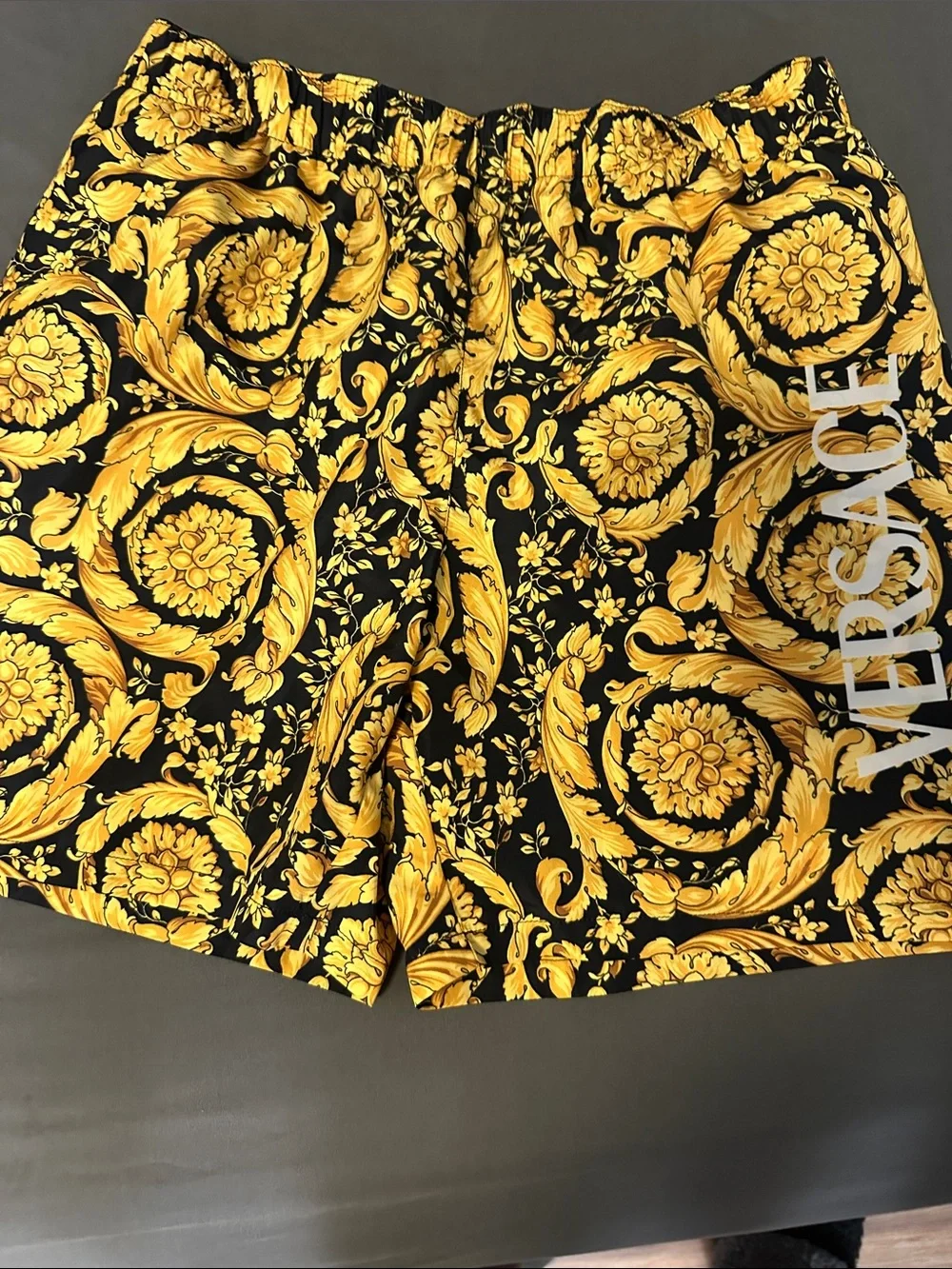 Versace Black & Gold Baroque Print Kids Shorts